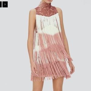 ALEXIS Cream/Blush Fringed Velvet Mini Dress (NEW WITH TAGS)